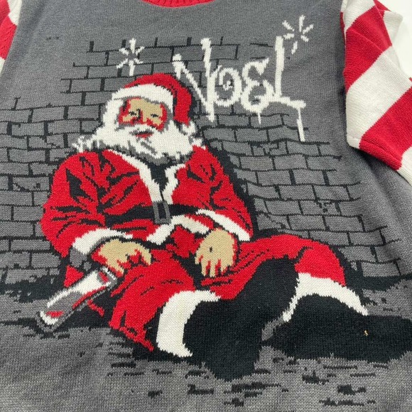 Ugly Christmas Sweater Mens XL Santa Claus Graffiti Striped Novelty - Picture 1 of 8